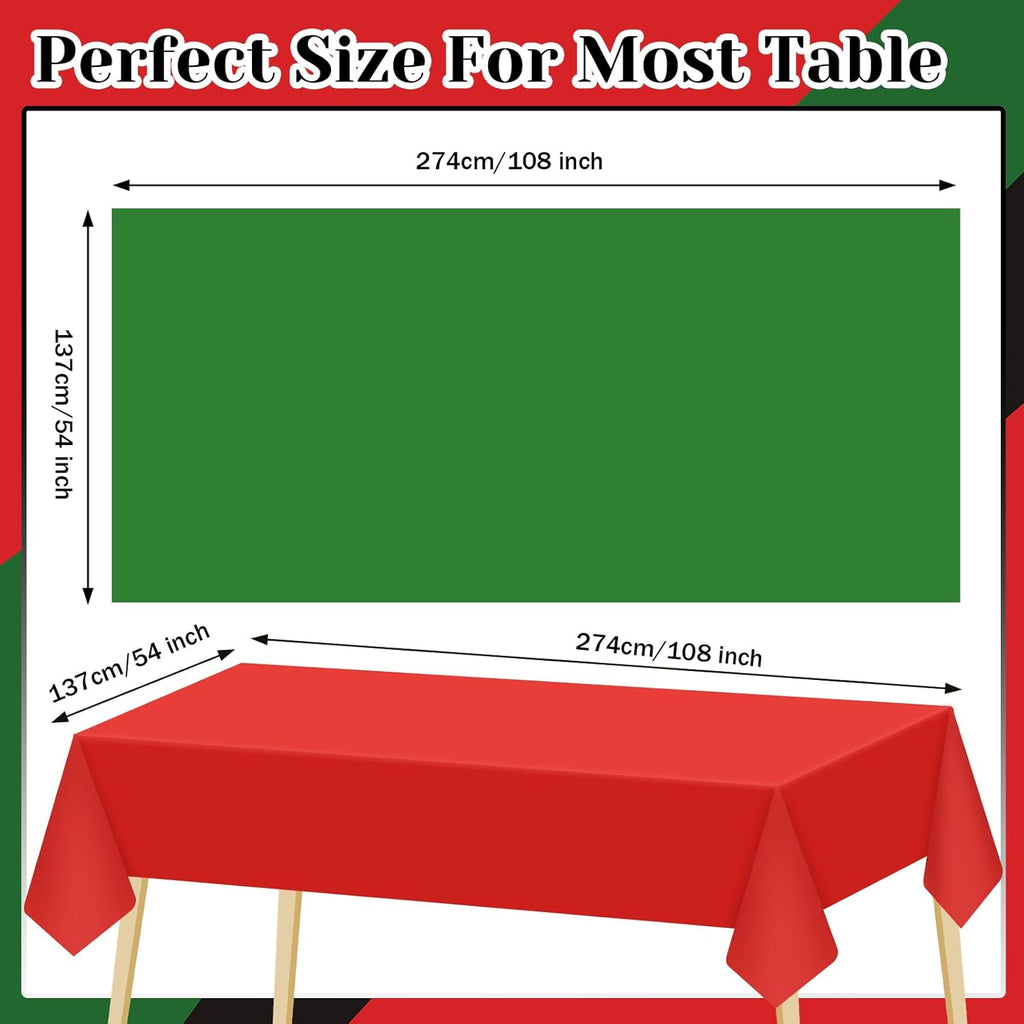 12 Pcs Juneteenth Tablecloth Disposable Red Black Green Plastic Table Cover for June 19Th African Afro American Independence Day Black History Month Festival Party Decorations, 108 X 54 Inch