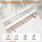 10 Pack Wooden Pants Hangers with Adjustable Clips, 360°Swivel Hook Space Saving Skirt Holders with Anti-Rust Clips for Trousers, Jeans, Shorts (White)