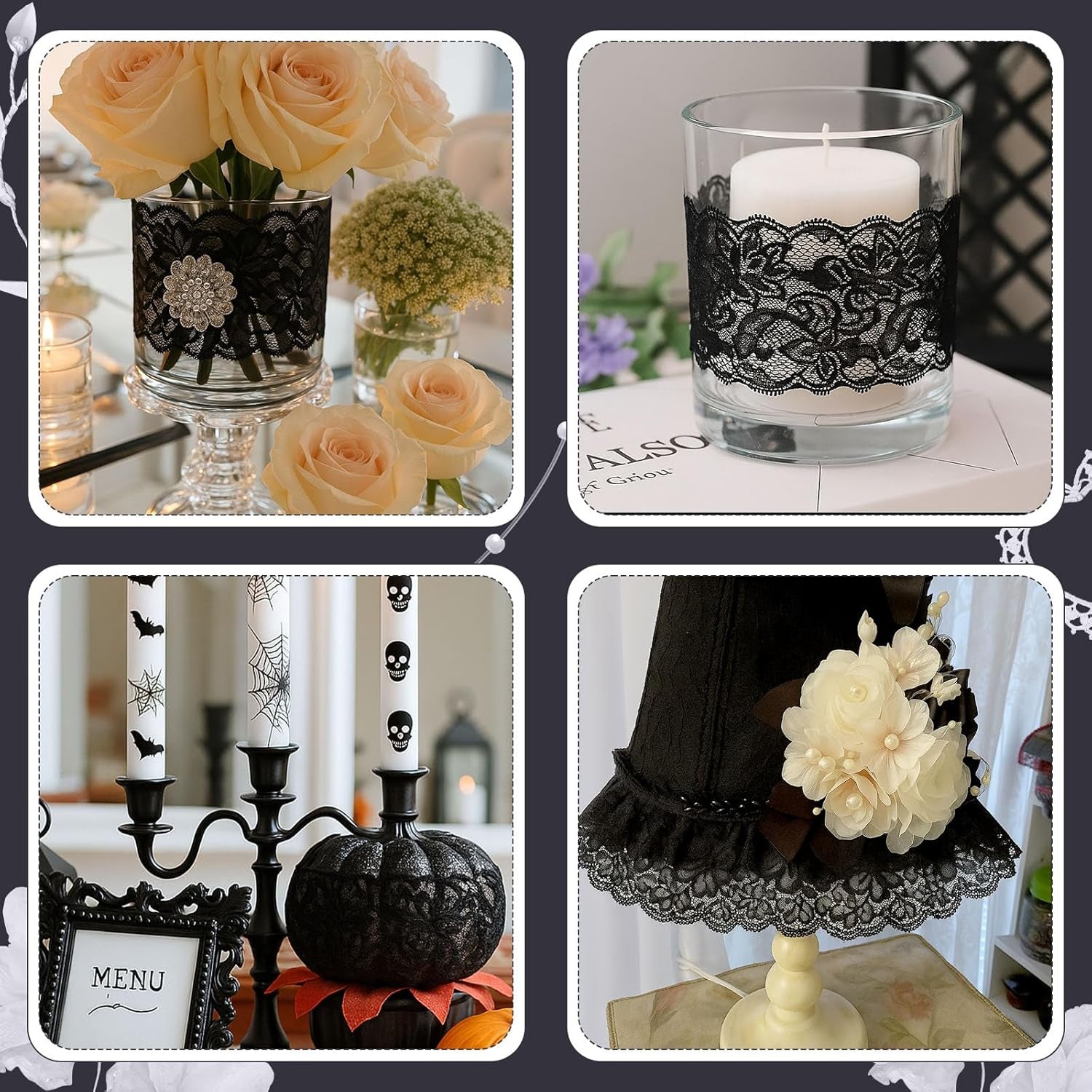 3 Inch Black Lace Ribbon, 10 Yards Wide Lace Trim for Sewing Elastic Floral by Roll for Bridal Wedding Decoration DIY Sewing Craft Gift Wrapping Supply