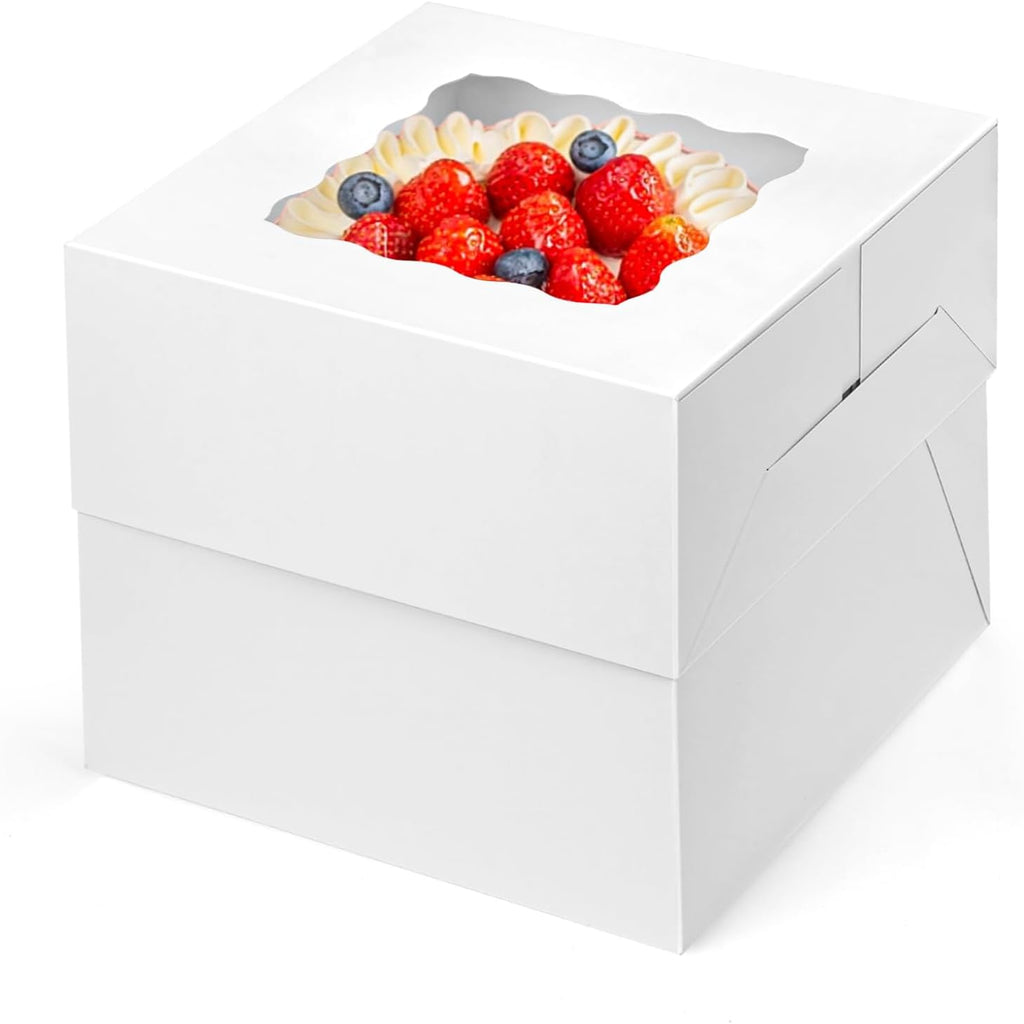 2PCS Cake Boxes with Window, 8 X 8 X 8 Inches White Bakery Boxes Square Cardboard Cake Containers for Birthday Party Wedding…