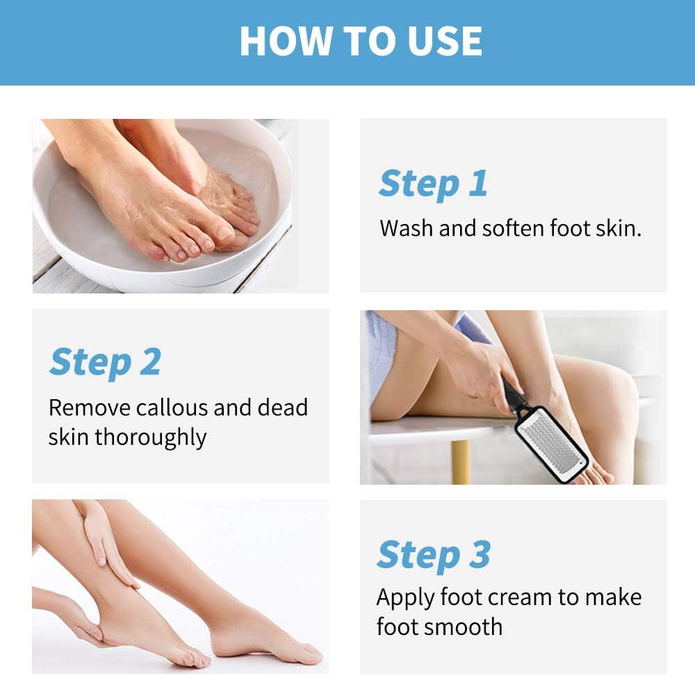2 Pack Foot Files Callus Remover Stainless Steel Foot Rasp and Dual Sided Feet File Professional Scrubber Pedicure Tools Premium for Feet Care Remove Hard Skin