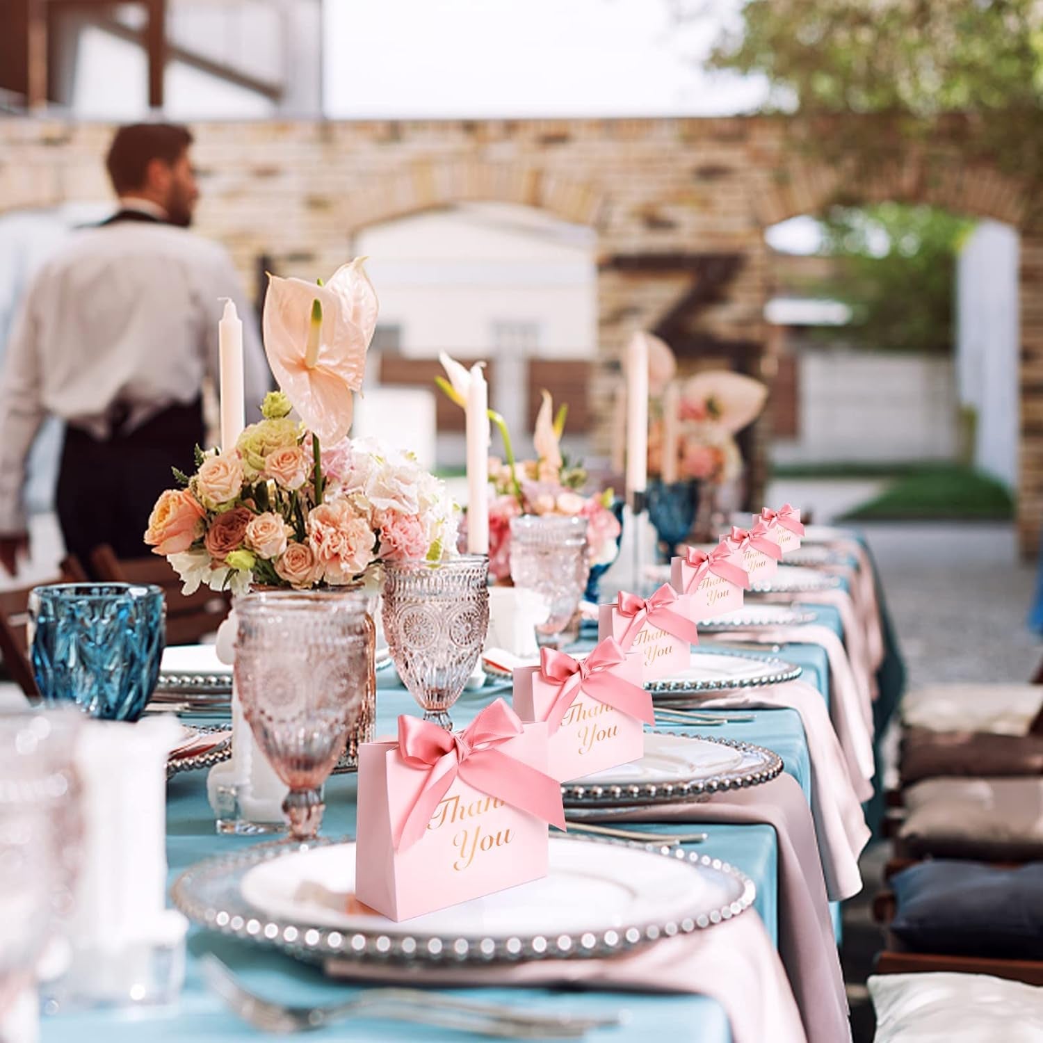 24PCS Thank You Gift Bags, 4.5X3.9X1.8Inches Mini Party Favor Bags Pink Small Candy Boxes with Ribbon Small Gift Boxes for Wedding Bridal Baby Shower Birthday Party