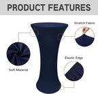 24X43 Inch round Fitted Cocktail Table Cover Navy Spandex Cocktail Table Cloth Highboy Fitted Tablecloth High Top Table Cloths for Party Pub Banquet Bistro