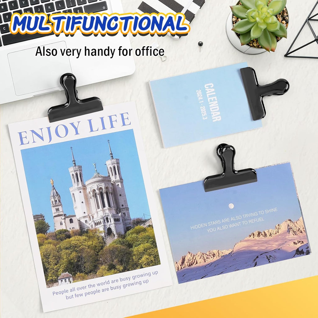 12 Pack Stainless Steel Chip Clips, Bag Clips for Food, Heavy Duty Chip Clip for Kitchen and Office to Seal Coffee Bags, Paper Sheets, Metal Clip Air Tight Seal-3 Inches, Black