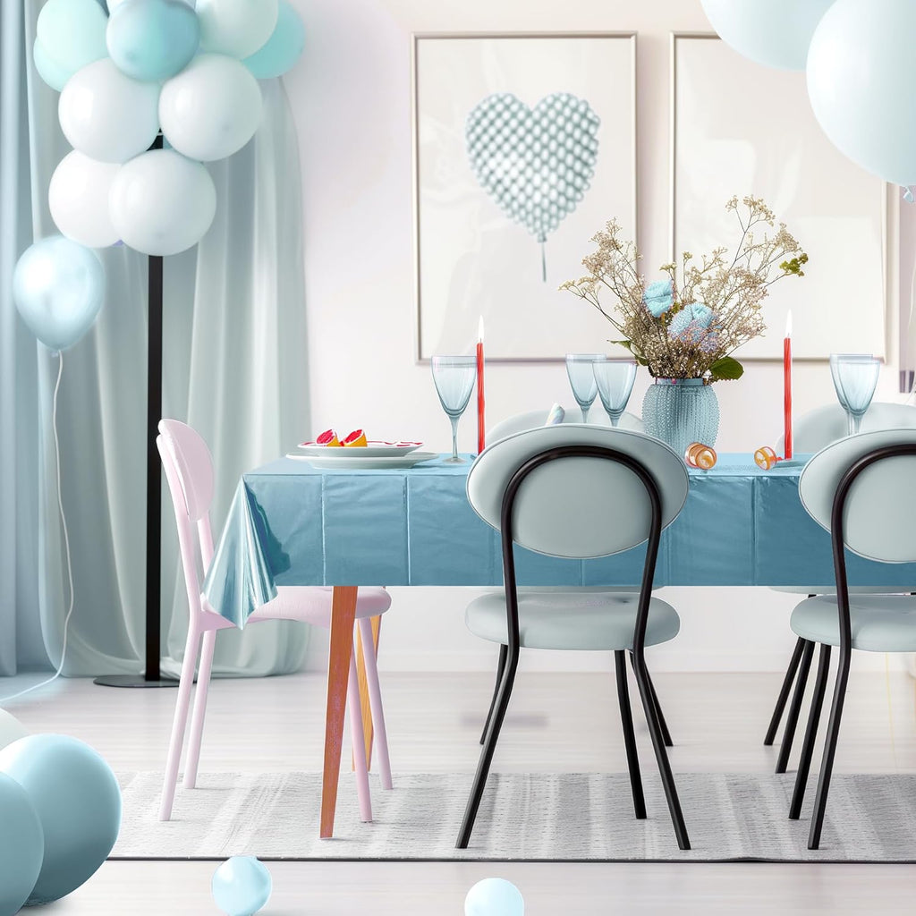 1 Piece Light Blue Foil Tablecloth 54*72Inch Plastic Baby Shower Frozen Birthday Party Table Cloths Disposable Waterproof Table Cover for Winter Christmas Wedding Graduation Party Supplies