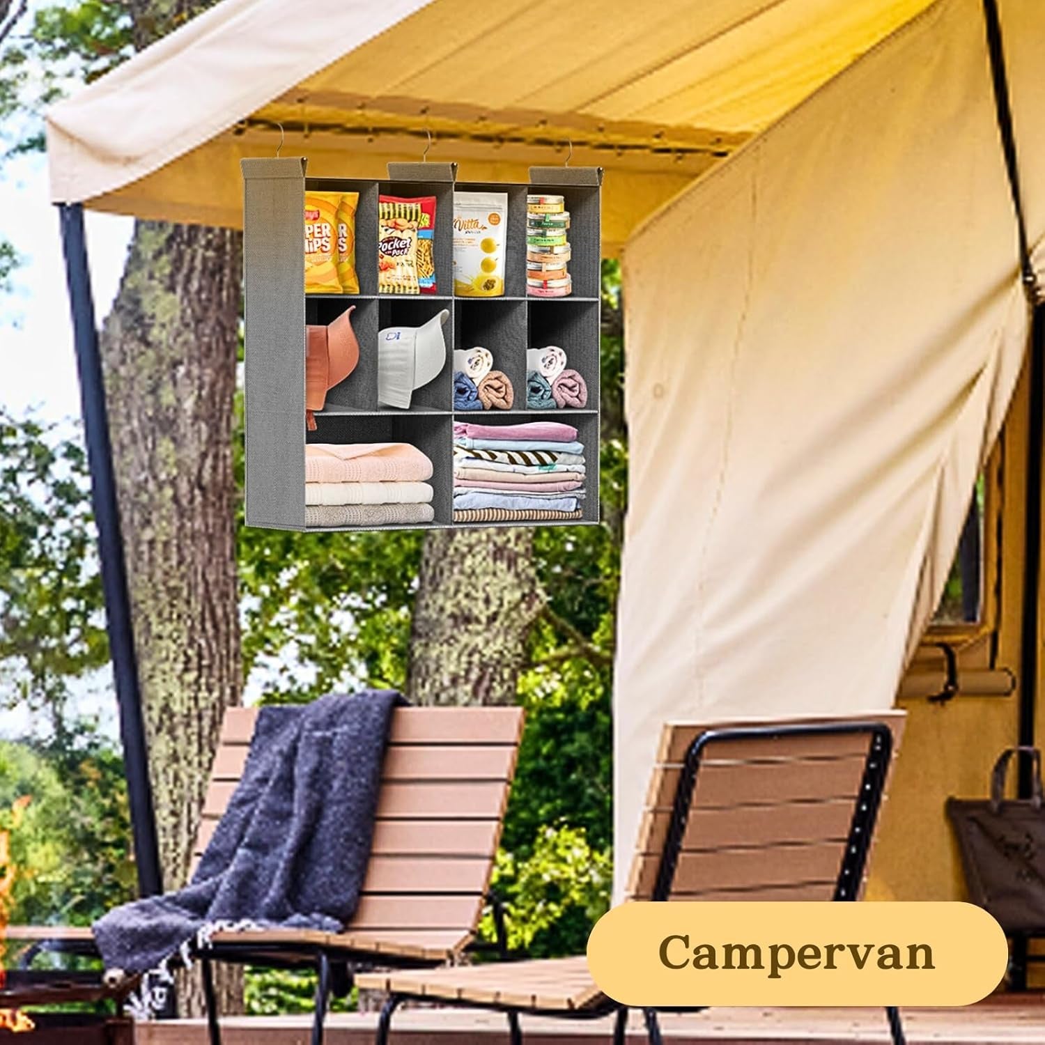 3 Tier Hanging Closet Organizer, 10 Compartments Sweater Organizer for Closet with 3 Sturdy Hooks, Closet Organizers and Storage, Wardrobe, Rv, Garment Rack, Grey