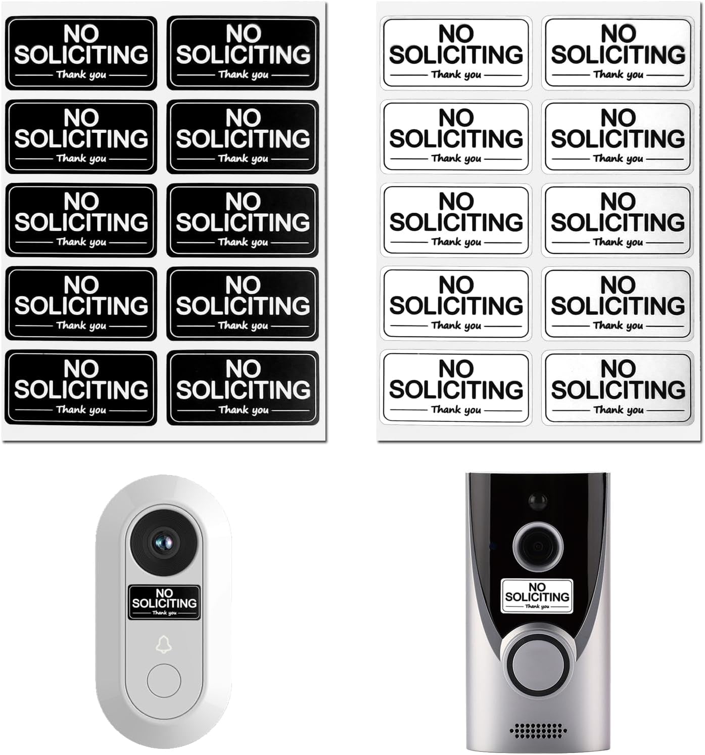 20 Pcs Small No Soliciting Sign for House, 1X0.5 Inches Compatible with Most Doorbells,Weatherproof and Sturdy - No Solicitation Sticker for Front Door, Wall, Window (10 Black and 10 White)