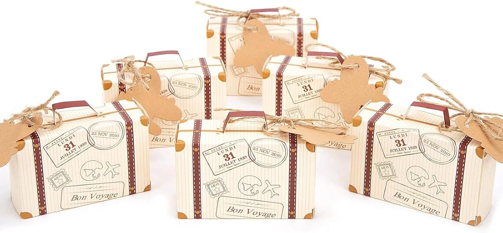120PCS Mini Suitcase Party Favor Box,Suitcase Favor Boxes, Vintage Kraft Paper with Tags for Wedding/Travel Themed Party/Bridal Shower Decoration
