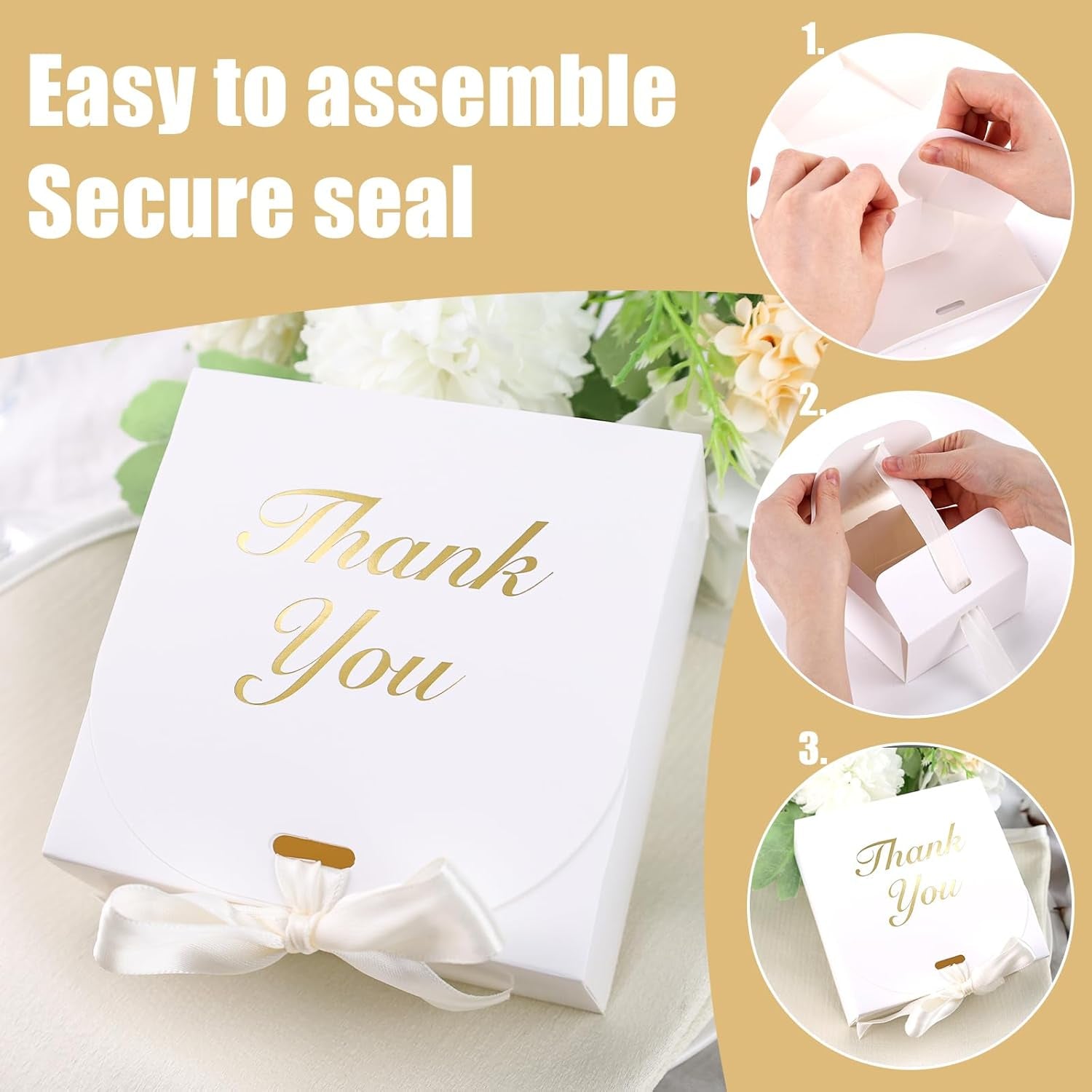 20PCS Thank You Gift Boxes, 4.5X4.5X1.9Inches Mini Party Favor Boxes White Treat Bags with Bow Ribbon for Wedding Bridal Baby Shower Birthday Party