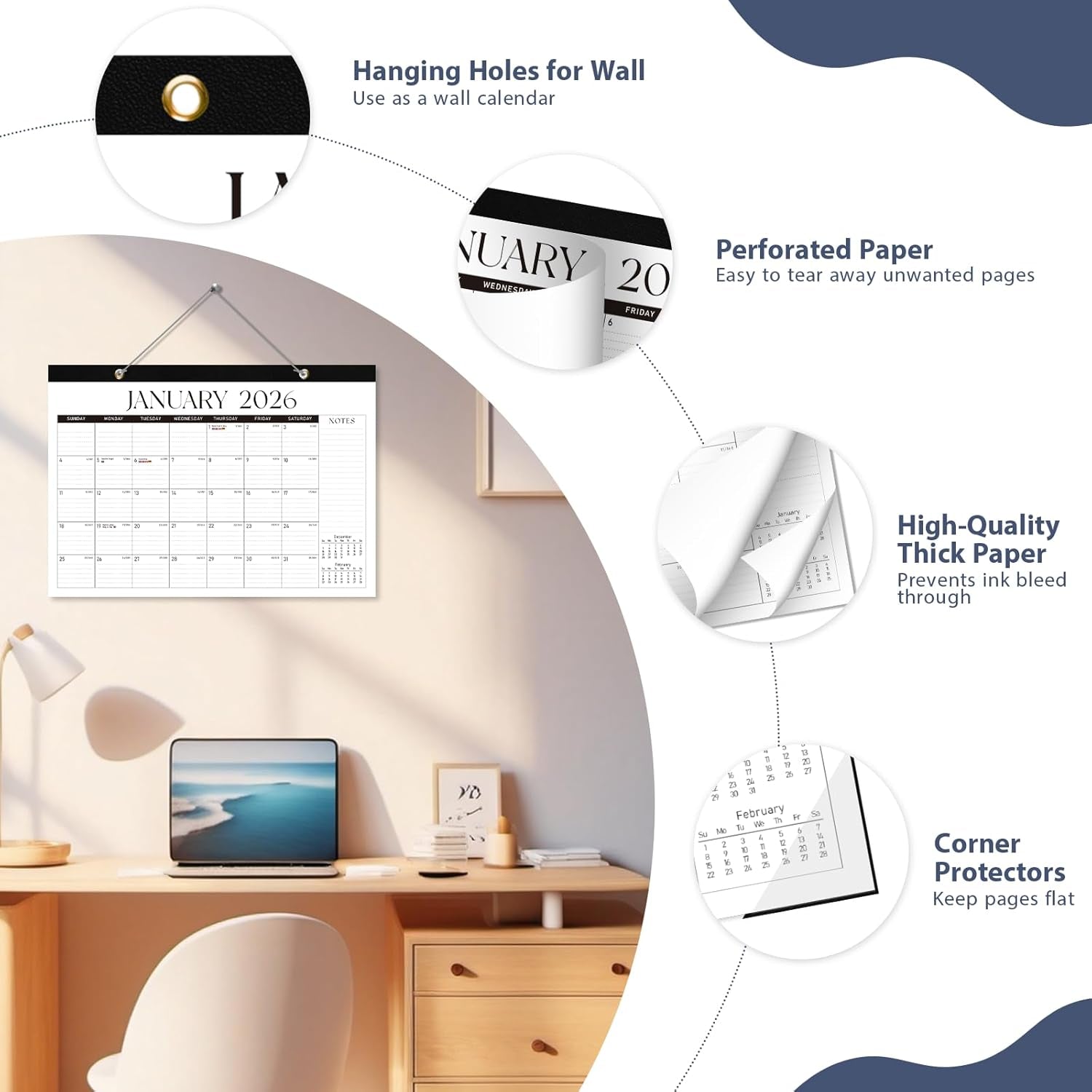 2026 Desk Calendar, Large Desktop/Wall Monthly Calendar (Jan. 2026 - Jun. 2027) 17'' X 12'' Personal Desk Planner for Teacher Family School Office Supplies