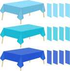 12 Pcs Blue Tablecloth Disposable Winter Gradient Blue Plastic Table Cloth 54'' X 108'' Rectangle Table Cover Waterproof Ocean Tablecloth for Baby Shower Sea Party Birthday Decor