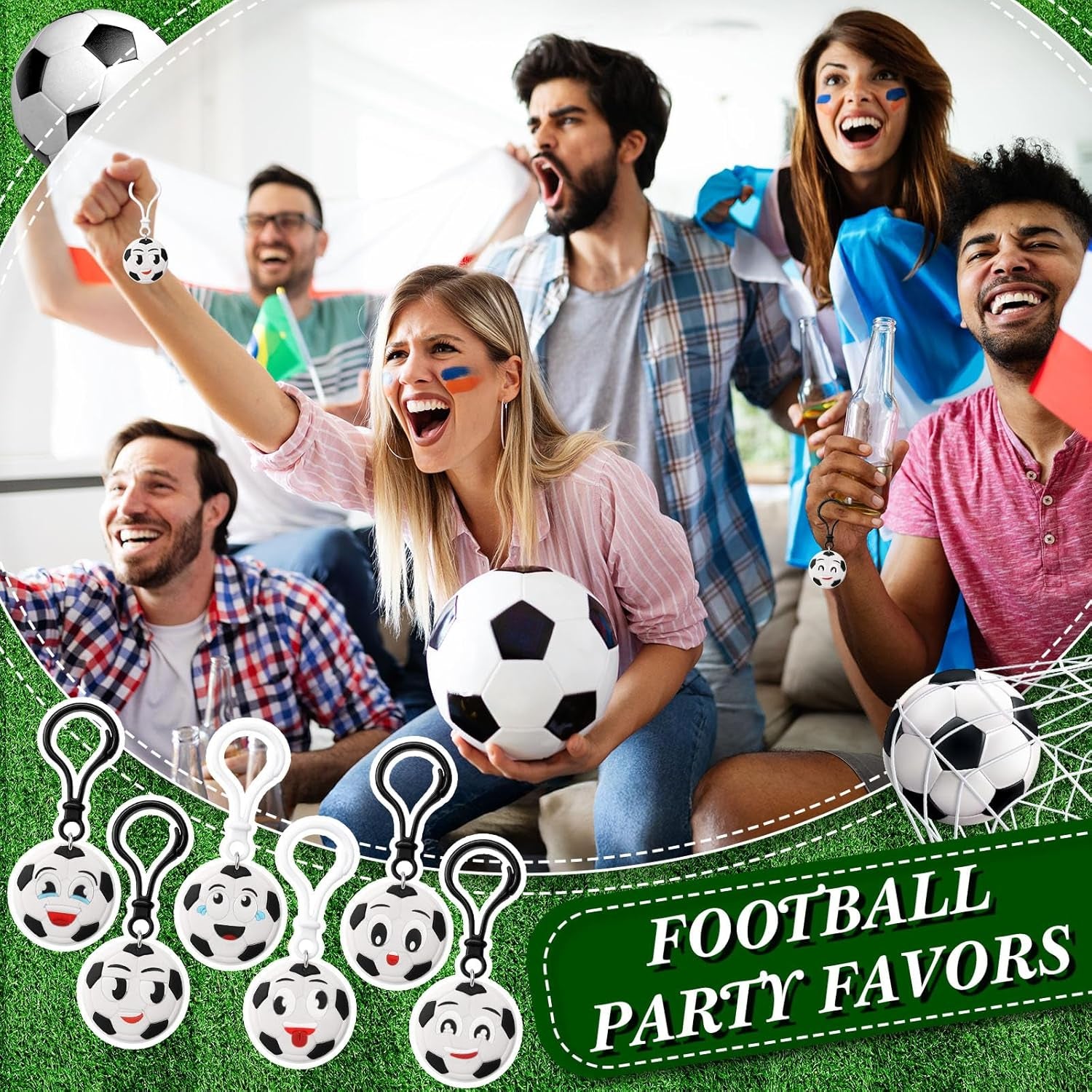 24 Pack Sport Party Favors Sport Ball Keychain Bulk, PVC Mini Soccer Keychains Lightweight Sports Party Back to School Reward Team Gifts Birthday for Sports Lover