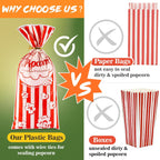 100 Popcorn Bags Individual Servings - Plastic Popcorn Food Bags with Twist Tie Pop Corn Party Sleeves Bulk Bar Snack Containers Nostalgia Gift Packs Carnival Halloween Christmas Movie Night Supplies