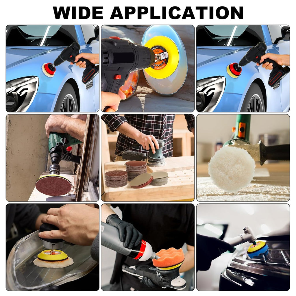 178 Pcs Car Sanding Kit Drill Polisher Attachments Angle Grinder Discs Foam Polishing Pad 3 Inch Buffing Pads Backing Adapter Sandpapers for Car Wood Glass Metal Resin Epoxy, Disc Grit 40-10000
