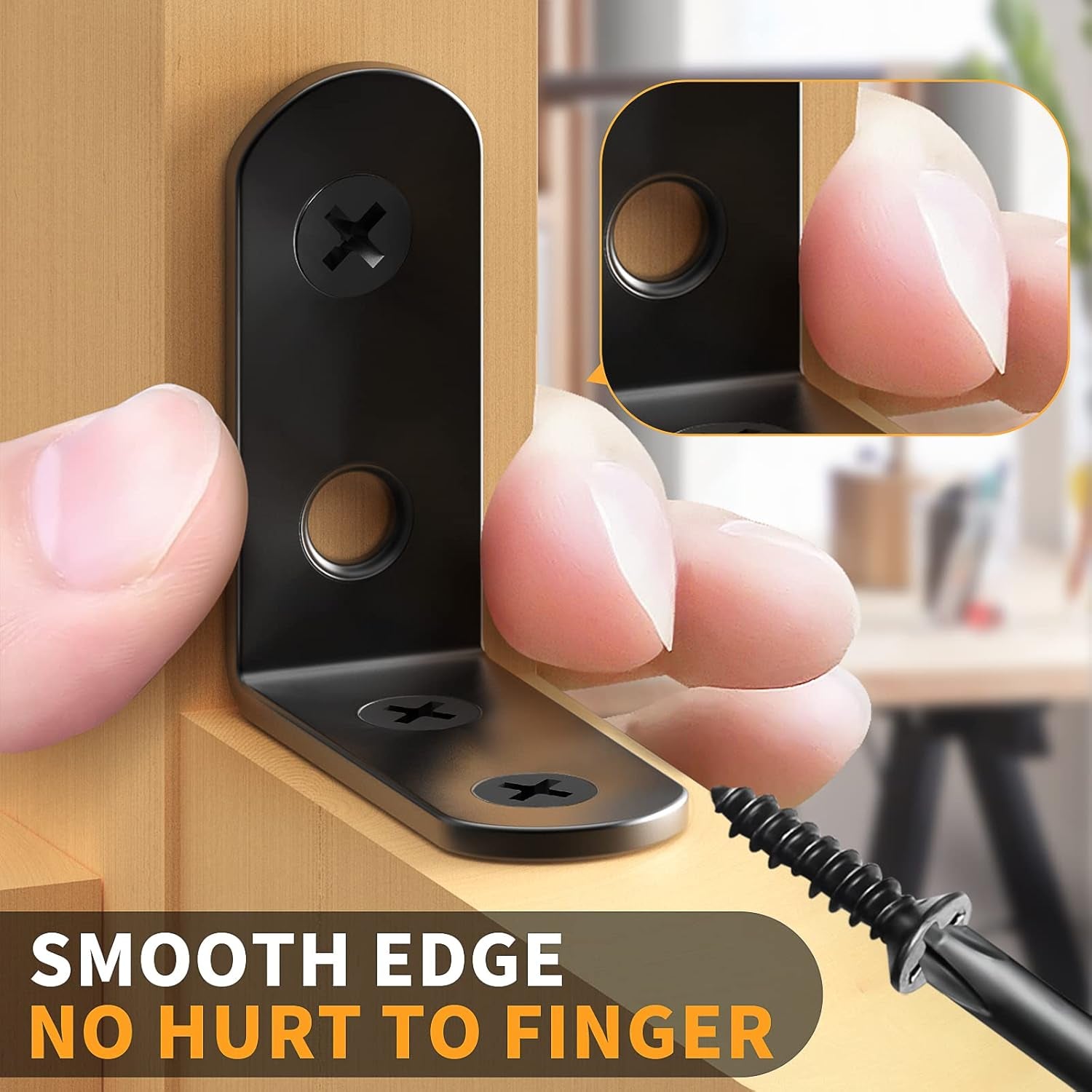 18PCS L Bracket Corner Bracket,  Stainless Steel L Brackets for Shelves, Black Small Right Angle Bracket, Metal Corner Brace for Wood Furniture Cabinet Chair with 72PCS Screws (1.57X1.57 In)