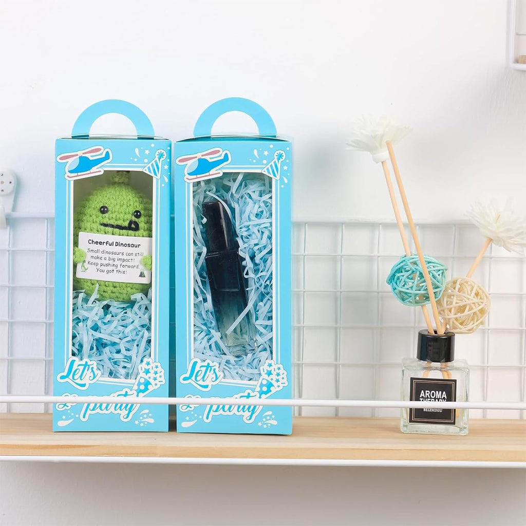 12PCS Party Favor Boxes,3" X 2" X 9" Blue Doll Gift Boxes with Window Handle for Boys Birthday Bridal Shower Party