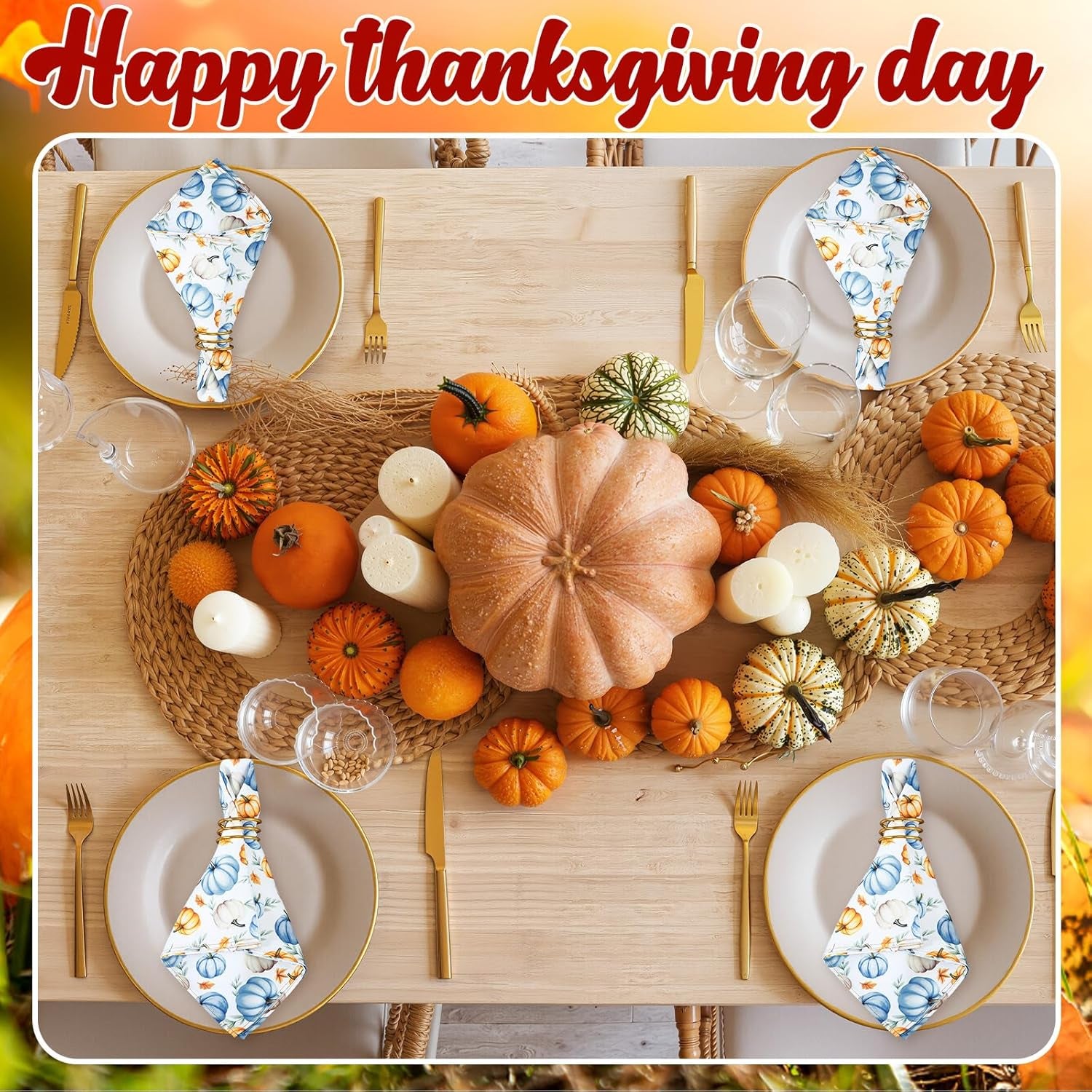 12 Pcs Fall Thanksgiving Cloth Napkins 19 X 19 Inch Happy Fall Party Decoration Autumn Dinner Washable Fabric Napkins Gifts(Thanksgiving Colorful)