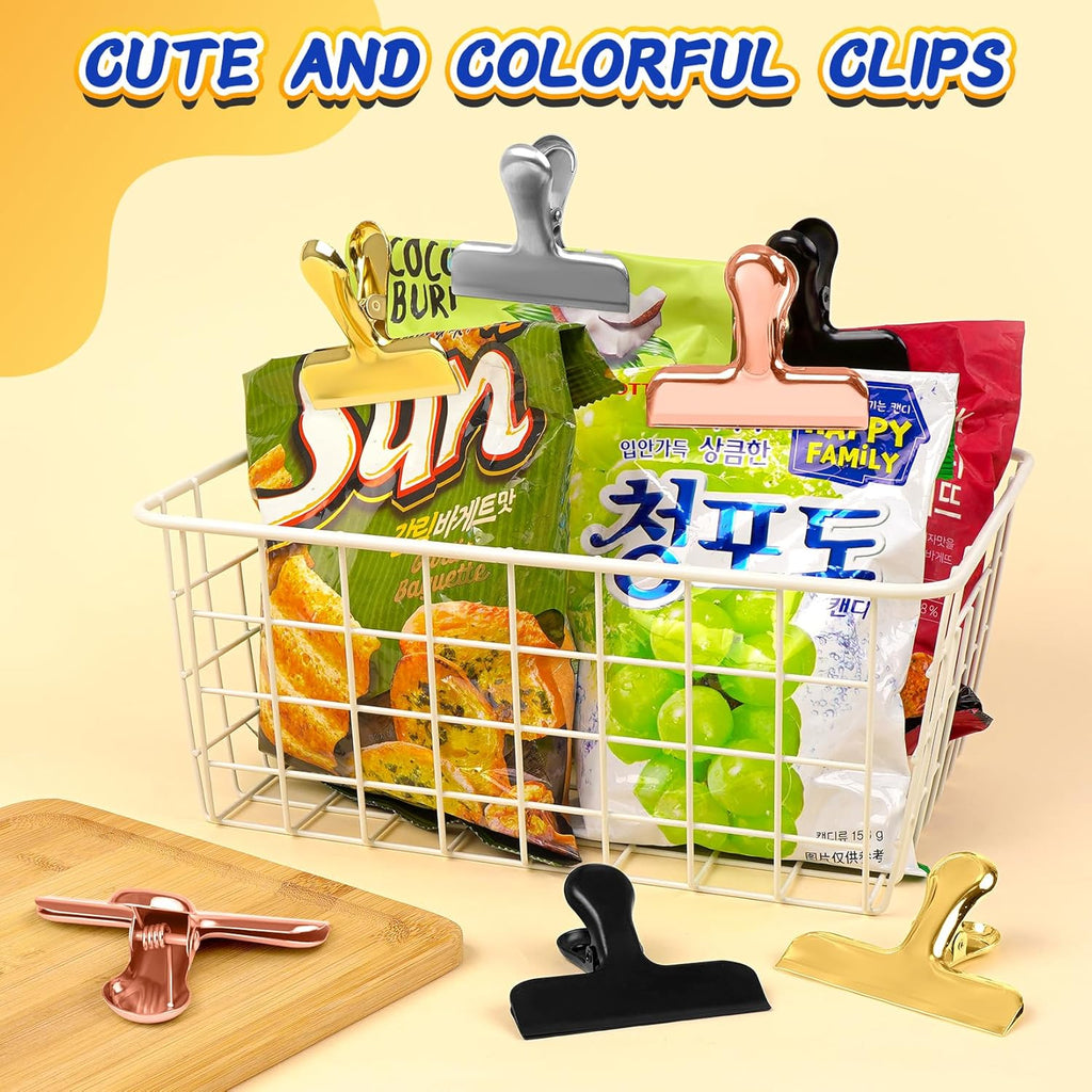 12 Pack Stainless Steel Chip Clips, Bag Clips for Food, Heavy Duty Chip Clip for Kitchen and Office to Seal Coffee Bags, Paper Sheets, Metal Clip Air Tight Seal-3 Inches, Black