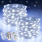 2 Pack White Fairy Lights Battery Operated, Total 200 LED 66Ft Twinkle Lights with Remote, 8 Mode White String Lights for Bedroom Ceiling Centerpiece Tree Indoor Outdoor Decor
