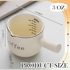 1 Pack Espresso Shot Cups,Ceramic Expresso Measuring Cup with Handle and V-Shaped Mouth,3Oz / 90Ml,Easy to Wash and See the Volume,White,For Coffee Making Frothing Accessories