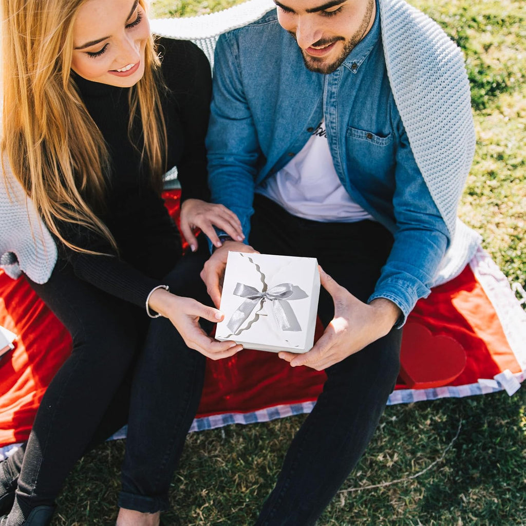 10PCS Gift Boxes with Ribbon, Small White Candy Box Paper Treat Boxes for Wedding Cookie Chocolates Small Gifts