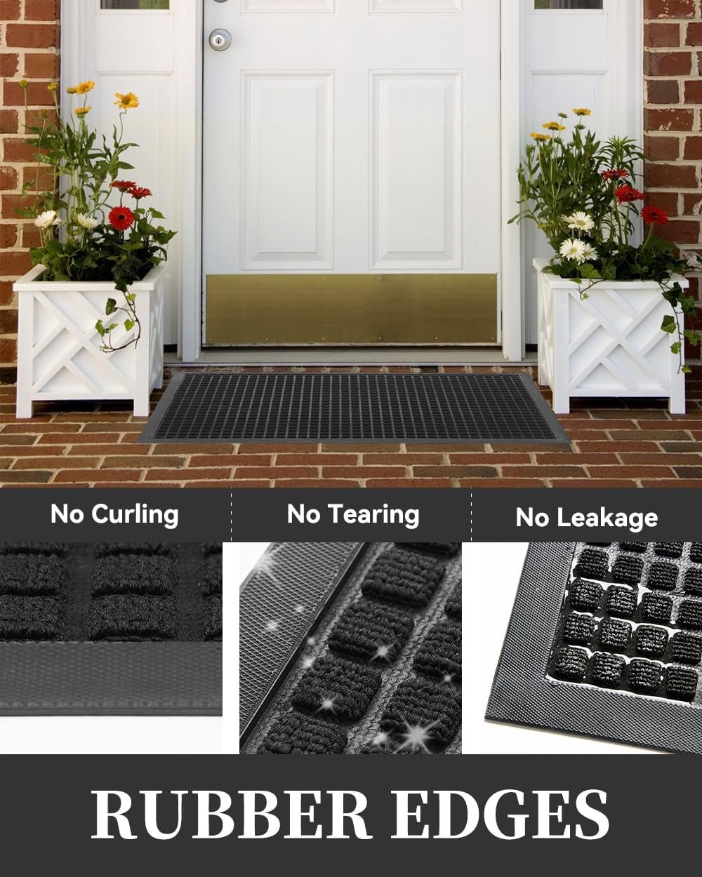 -Door Mat outside Entrance Outdoor Indoor Front Doormat for Entryway-Welcome Mat Durable Rubber Backed Entry Mat Non Slip Dirt Trapper Absorbent-Black 17’’X30’’