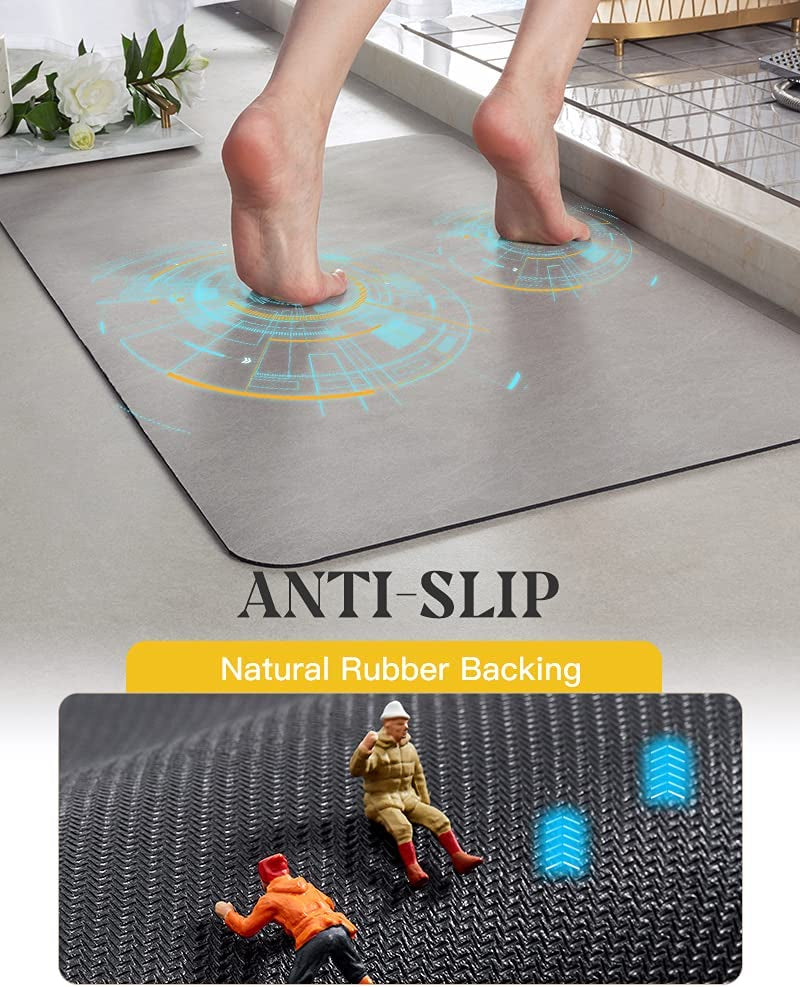 -Bath Mat-Rubber Backing Non Slipthin Bathroom Rugs Fit under Door- Quick Dry Absorbent Faux Suede Surface Grey Bathroom Floor Mats-Shower Rug for in Front of Bathtub Shower Gray 16X24