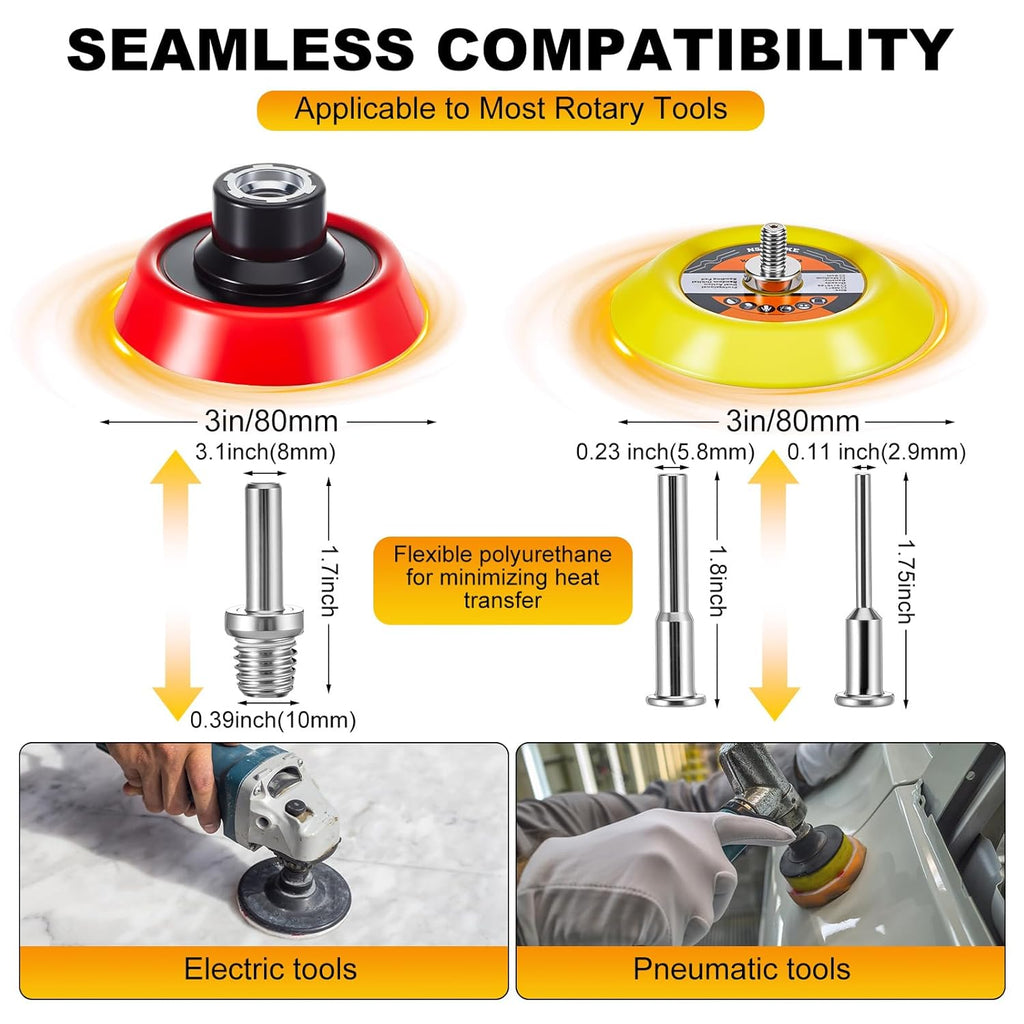 178 Pcs Car Sanding Kit Drill Polisher Attachments Angle Grinder Discs Foam Polishing Pad 3 Inch Buffing Pads Backing Adapter Sandpapers for Car Wood Glass Metal Resin Epoxy, Disc Grit 40-10000