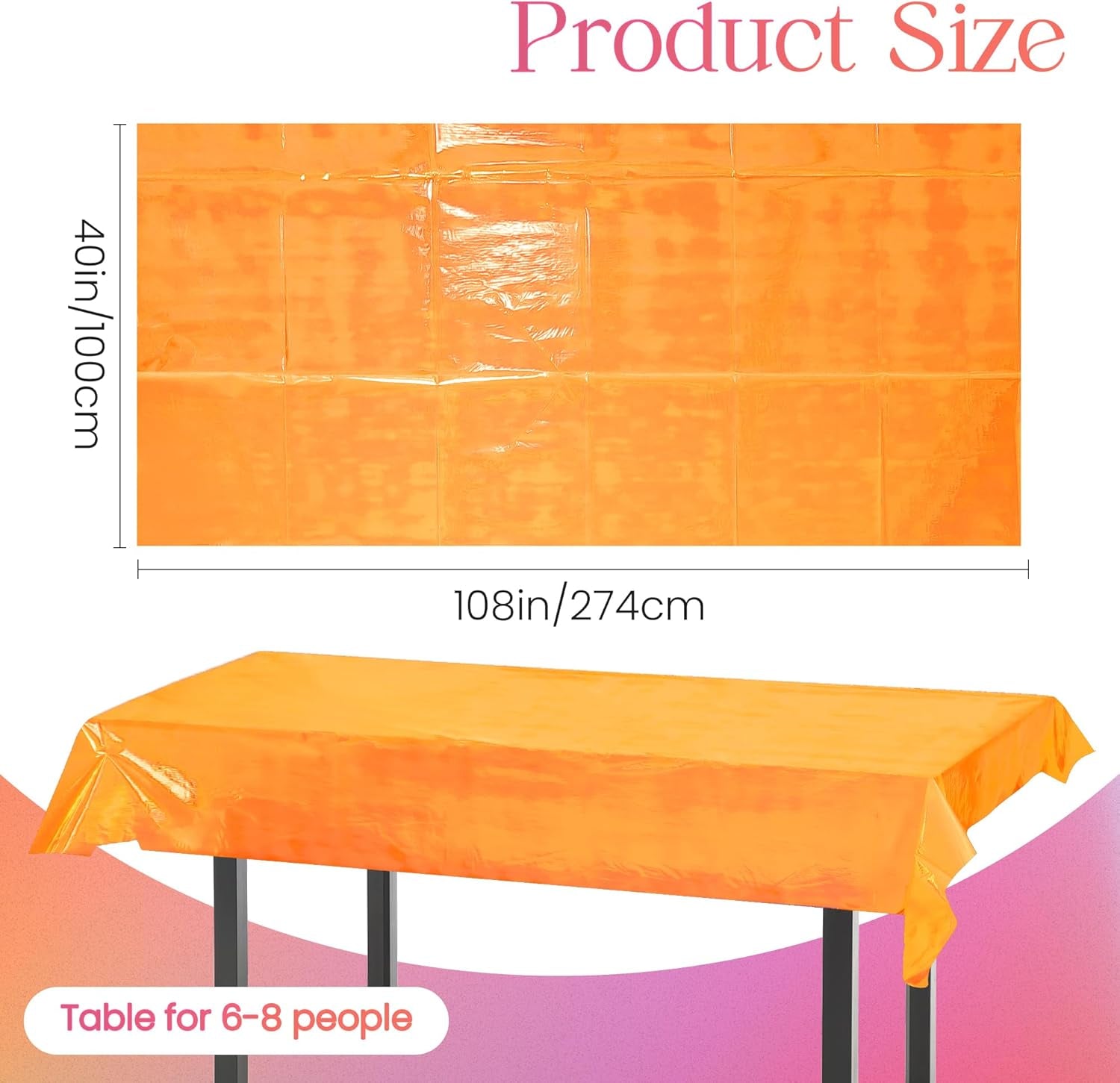 2 Pieces Orange Iridescence Tablecloth - 40 X 108“ Disposable Shiny Laser Table Cloth - Glitter Plastic Tablecloths - Holographic Iridescent Table Cover for Party Decoration, Wedding and Banquet