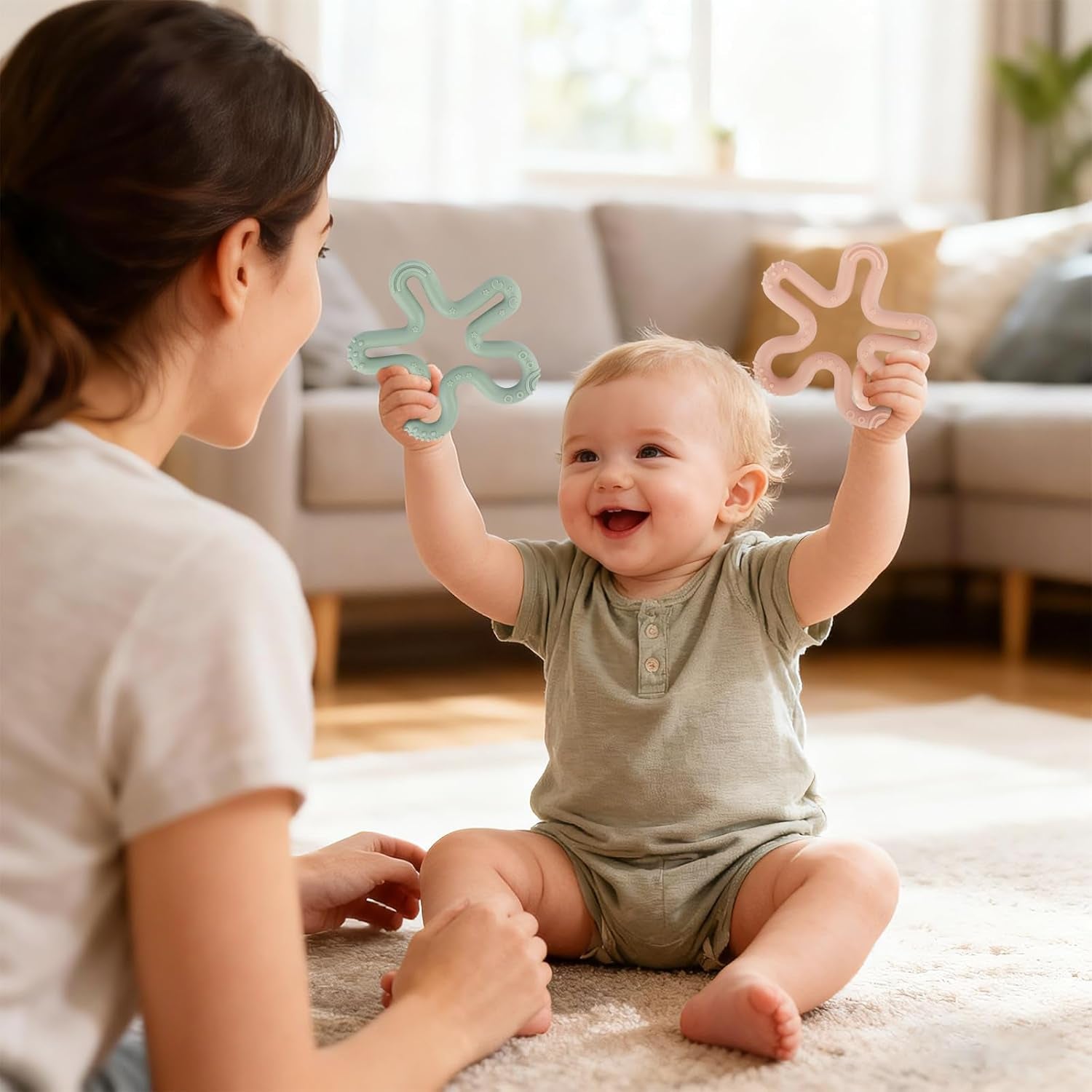 3 Pack Coral Flower Ring Teether Baby Teething Toys Silicone Teether Ring Toys for Babies 0-6 0-12 0-24 0-36 Months Easy to Grasp Clean Infant Teething Relief Soothing Sore Gums