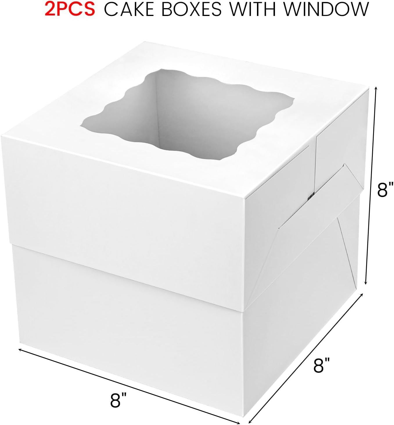 2PCS Cake Boxes with Window, 8 X 8 X 8 Inches White Bakery Boxes Square Cardboard Cake Containers for Birthday Party Wedding…