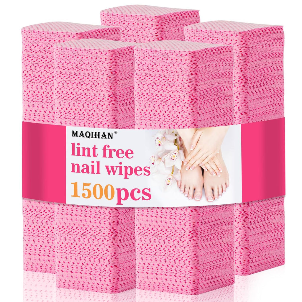 1500 Lint Free Nail Wipes - Pink Acetone Nail Polish Remover Wipes Lint Free Nail Wipes Pads Gel Nails No Lint Nail Glue Wipes Eyelash Extensions Toallitas Para Uñas Sin Pelusa Nail Supplies