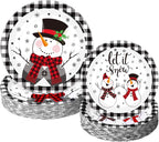 100 Pack Christmas Paper Plates 9" & 7" Snowman Winter Gingham Disposable Dessert Plates for Holiday Xmas Party Supplies(Round,Red and White)