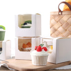 20PCS White Cupcake Boxes, 3.5"X3.5"X3.5" Individual Cupcake Containers Pre-Assembled Containers with Window and Inserts for Wedding Baby Shower Birthday