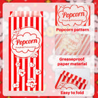100 Popcorn Bags Individual Servings - Disposable Paper Popcorn Bags Party Pop Corn Sleeves Bulk Carnival Halloween Christmas Gift Favor Treat Bolsas Para Palomitas Movie Night Supplies