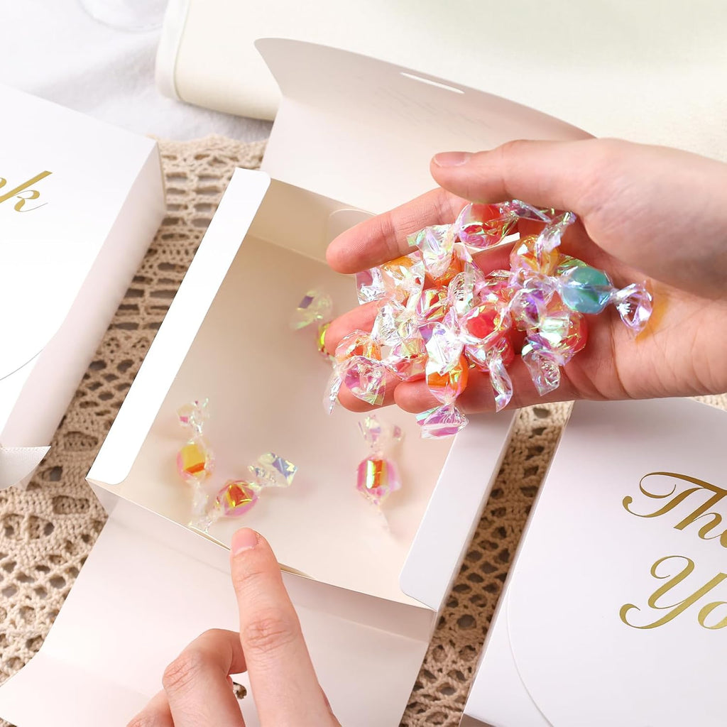 20PCS Thank You Gift Boxes, 4.5X4.5X1.9Inches Mini Party Favor Boxes White Treat Bags with Bow Ribbon for Wedding Bridal Baby Shower Birthday Party