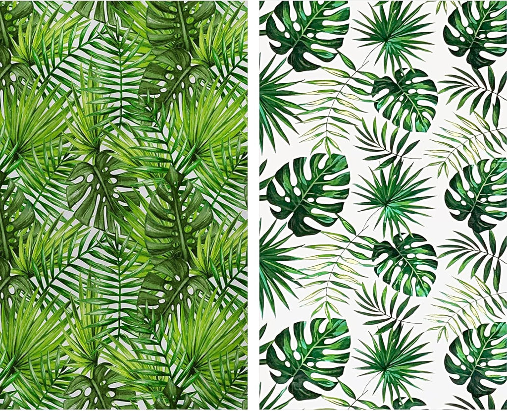 2 Pieces 54 X 108 Inch Hawaii Palm Leaves Tablecloth Plastic Tropical Jungle Tablecover Rectangular Luau Safari Hawaiian Themed Birthday Party Decorations