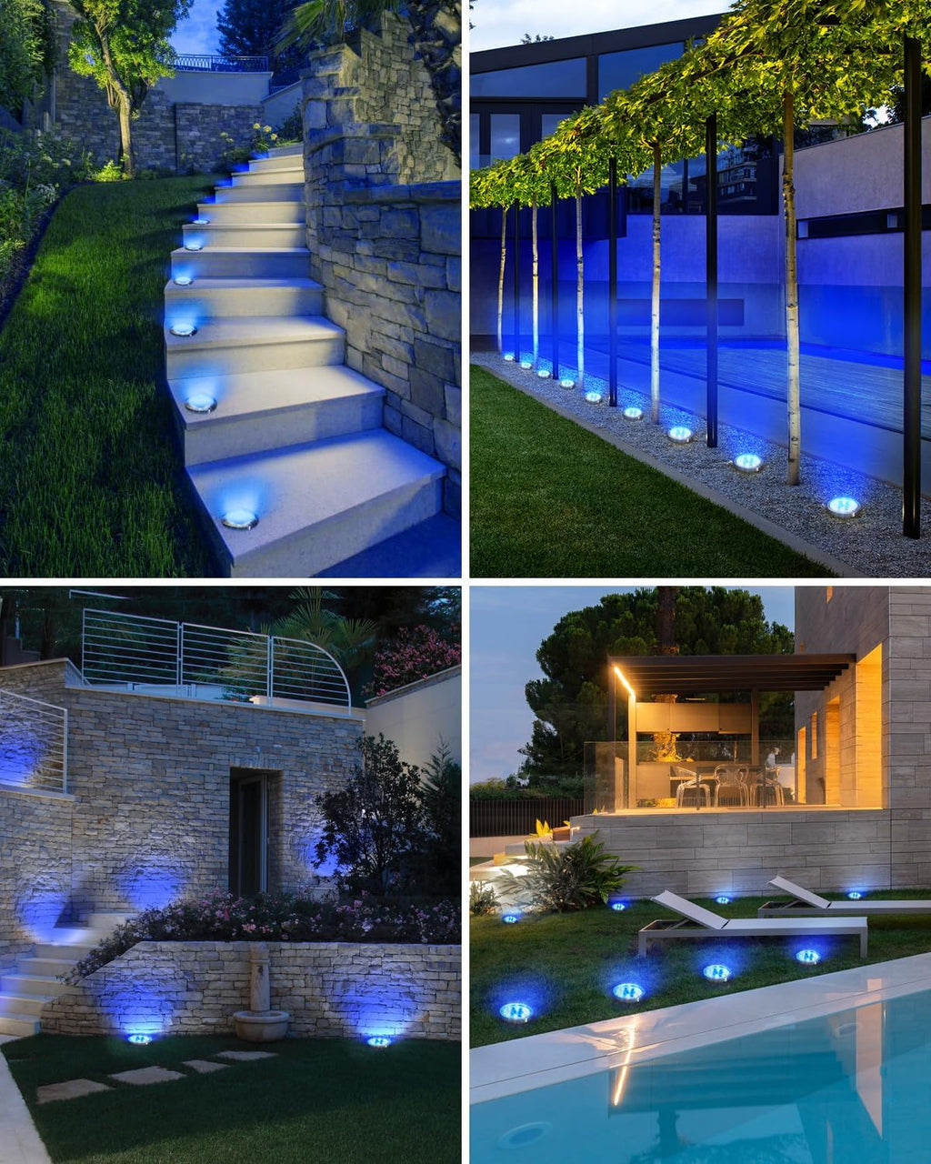 16 Pack Solar Ground Lights Outdoor, 8 LED Solar Disc Lights IP65 Waterproof Flat Light, Pathway Light Solar Powered for Garden Lawn Patio Yard Path Landscape, Blue