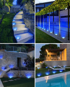 16 Pack Solar Ground Lights Outdoor, 8 LED Solar Disc Lights IP65 Waterproof Flat Light, Pathway Light Solar Powered for Garden Lawn Patio Yard Path Landscape, Blue