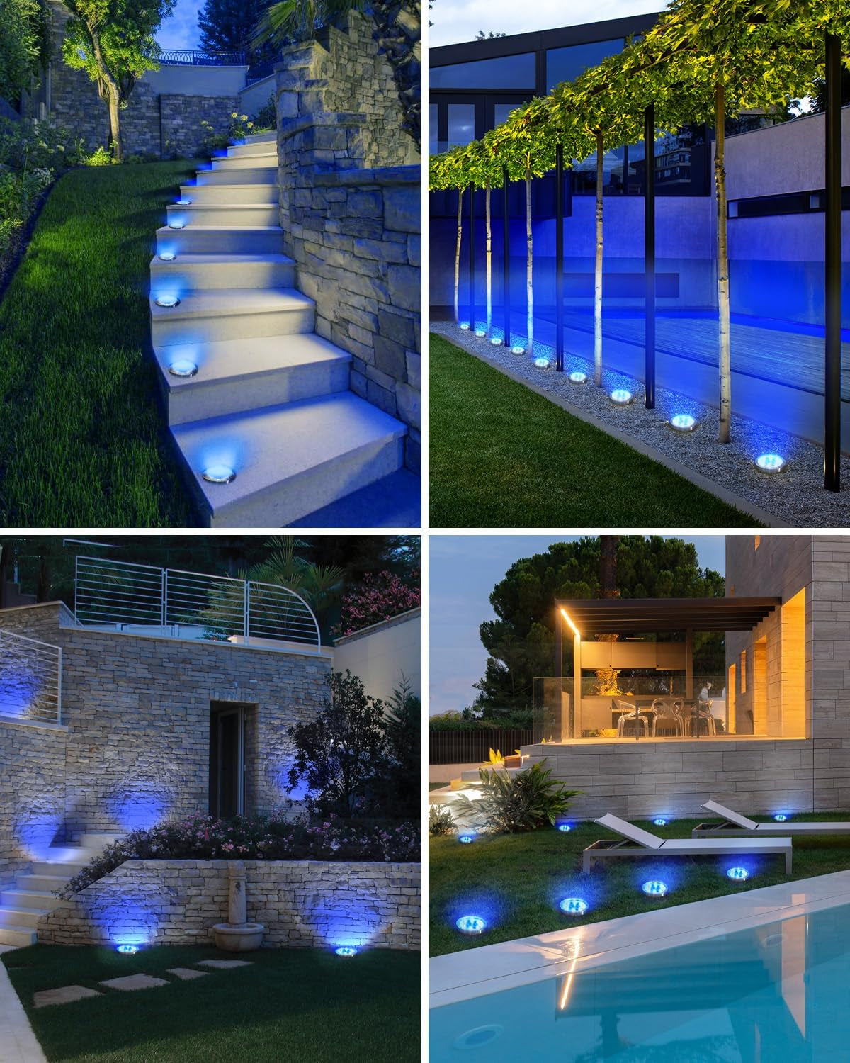 16 Pack Solar Ground Lights Outdoor, 8 LED Solar Disc Lights IP65 Waterproof Flat Light, Pathway Light Solar Powered for Garden Lawn Patio Yard Path Landscape, Blue