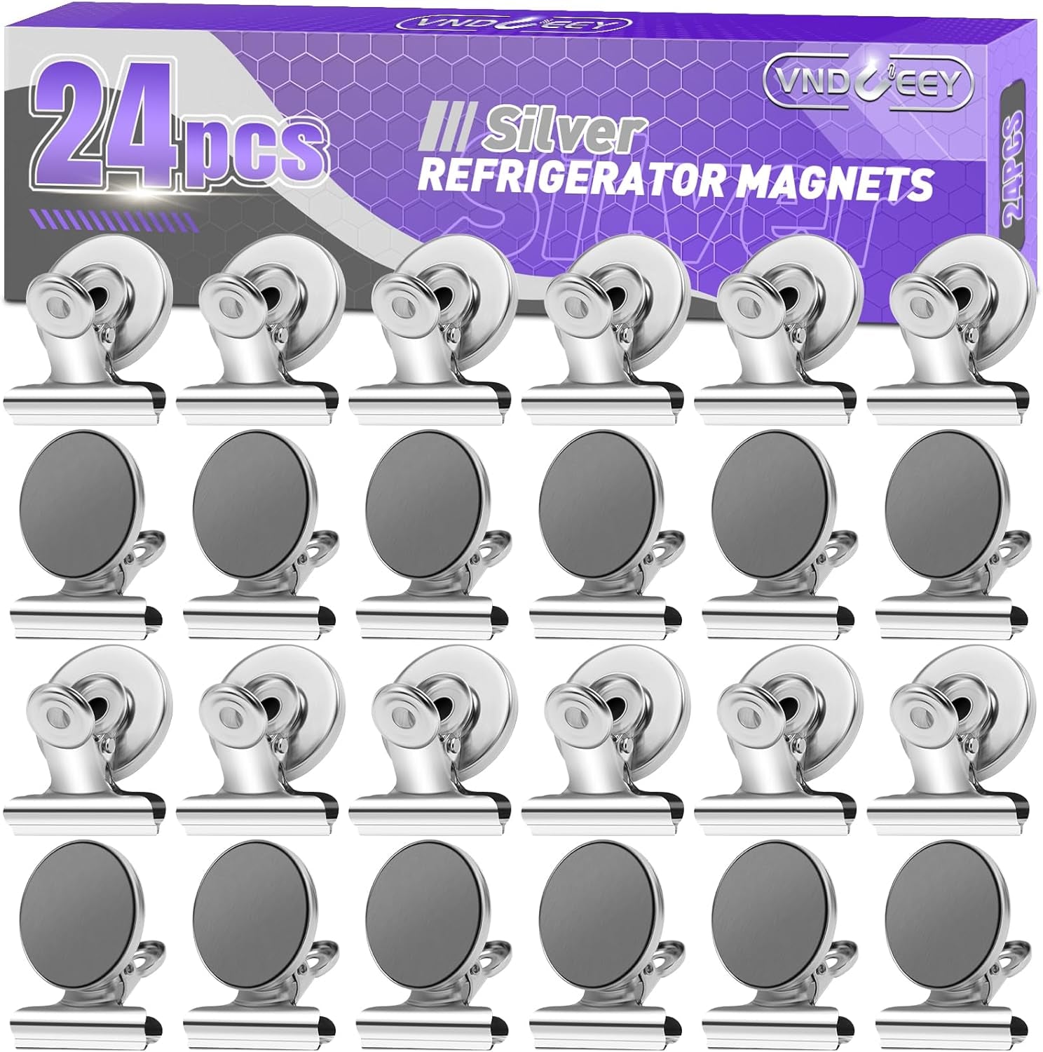 24 Pack Strong Magnetic Clips, Fridge Magnets Refrigerator Magnet, Whiteboard Magnets Heavy Duty Magnet Clips for Home, Office, Classroom, Locker, Cruise (Silver)