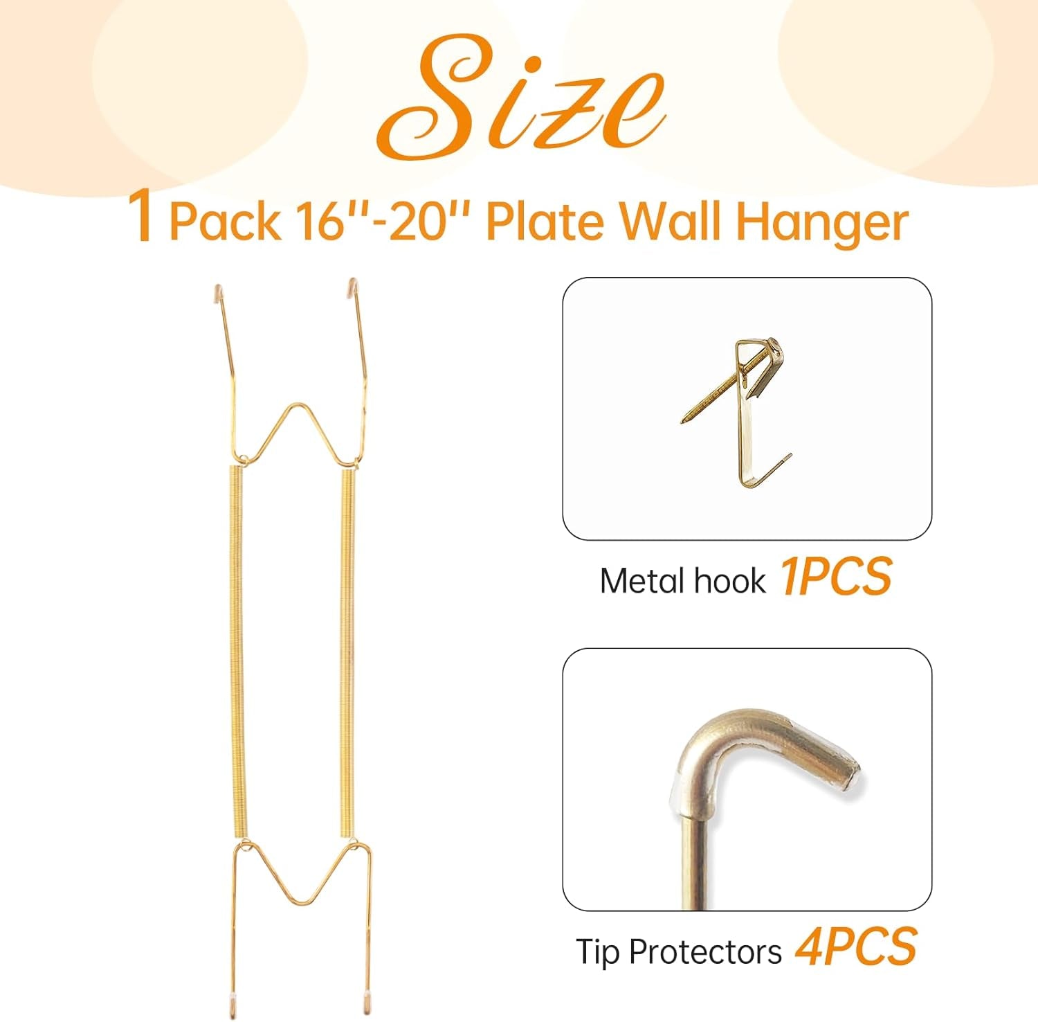 1 Pack Plate Hanger for the Wall, 16–20 Inch Large Decorative Plate, Stainless Steel Invisible Heavy Duty Spring Plate Holder with Wall Hook, Secure Display for Platters and Collectible Plates