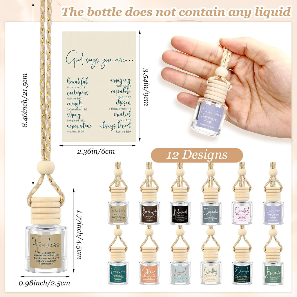 24 Set Christian Gift Bulk Church Empty Hanging Car Air Freshener Diffuser Bottles 8Ml for Essential Oils Religious Biblical Gifts Christmas Employee Favors for Women Men