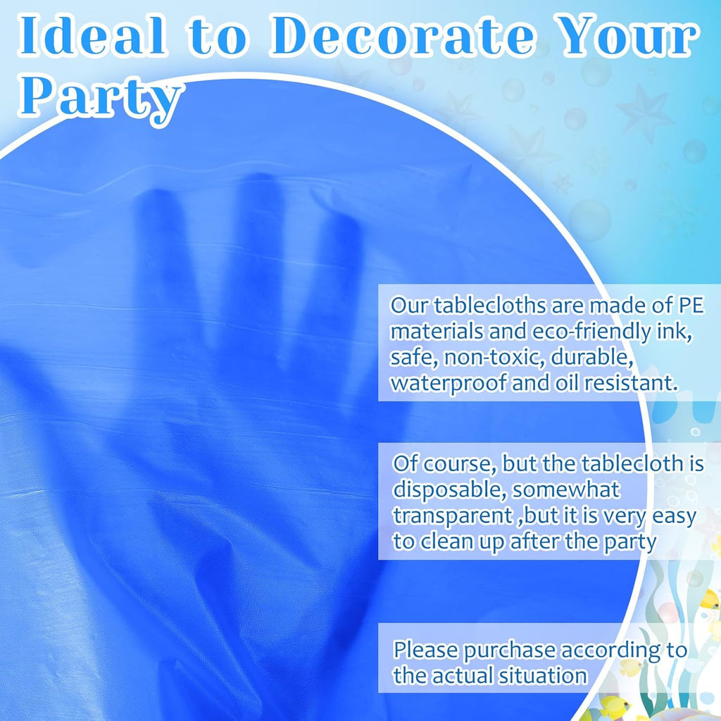 12 Pcs Blue Tablecloth Disposable Winter Gradient Blue Plastic Table Cloth 54'' X 108'' Rectangle Table Cover Waterproof Ocean Tablecloth for Baby Shower Sea Party Birthday Decor
