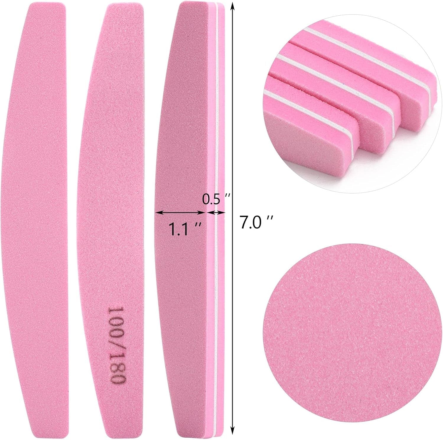 20 Pack Nail Buffers 100/180 Grit Washable Double Sided Nail Sanding Block File for Acrylic Natural Gel Nails, Pink