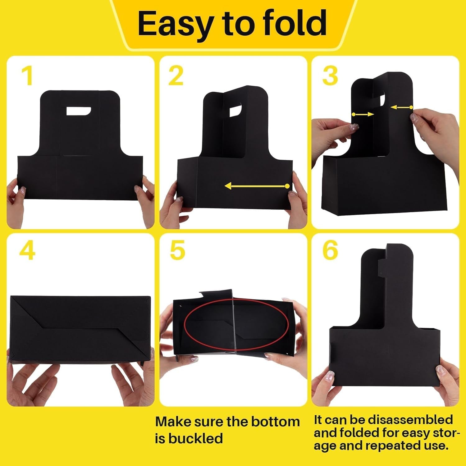 2 Cup Drink Carrier with Handle - 12Pcs Disposable Paper Cardboard Coffee Cup Holder Portable Drink Caddy Cup Carriers to Go Cup Holder Food Delivery Accessories for Hot/Cold Drinks (Black