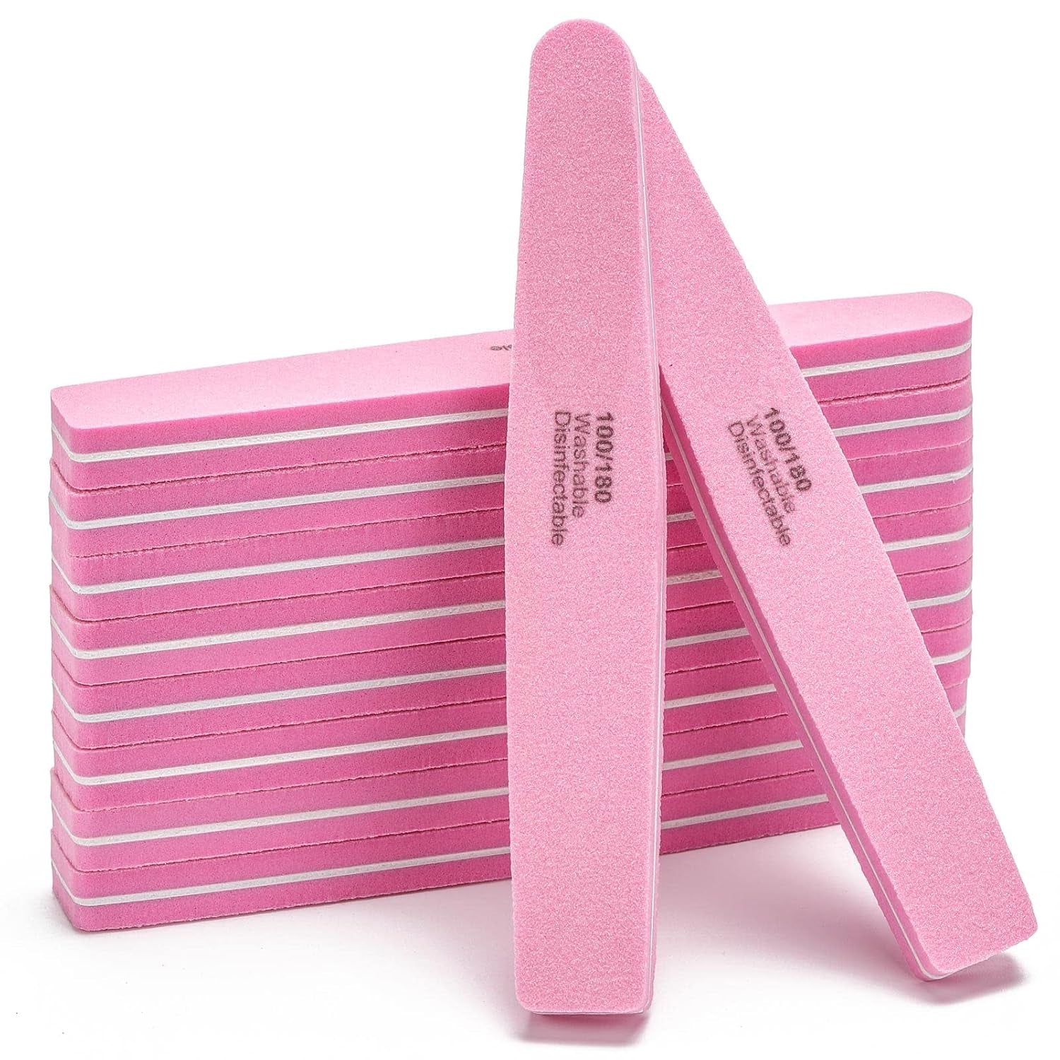 10 Pcs Nail Buffers Blocks Double Sided Nail Files 100/180 Grit for Acrylic/Natural Nails, Pink