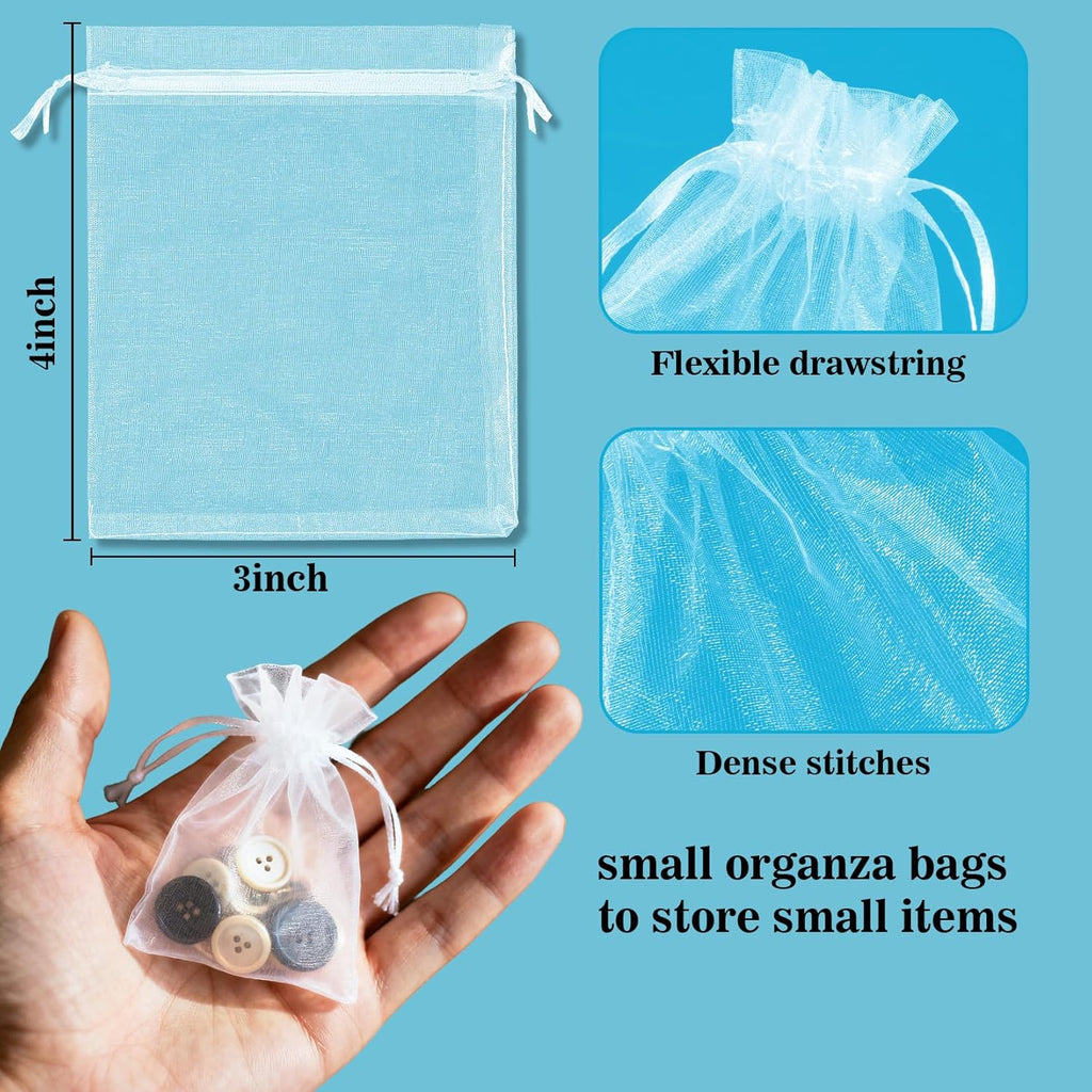 100 White Organza Bags 3''X4'' - Small Organza Sachet Jewelry Gift Favor Bags Drawstring Mesh Bags Valentines Wedding Eid Mubarak Halloween Eve Christmas New Year Party Candy Fruit Wrap Bulk