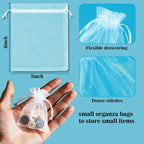 100 White Organza Bags 3''X4'' - Small Organza Sachet Jewelry Gift Favor Bags Drawstring Mesh Bags Valentines Wedding Eid Mubarak Halloween Eve Christmas New Year Party Candy Fruit Wrap Bulk