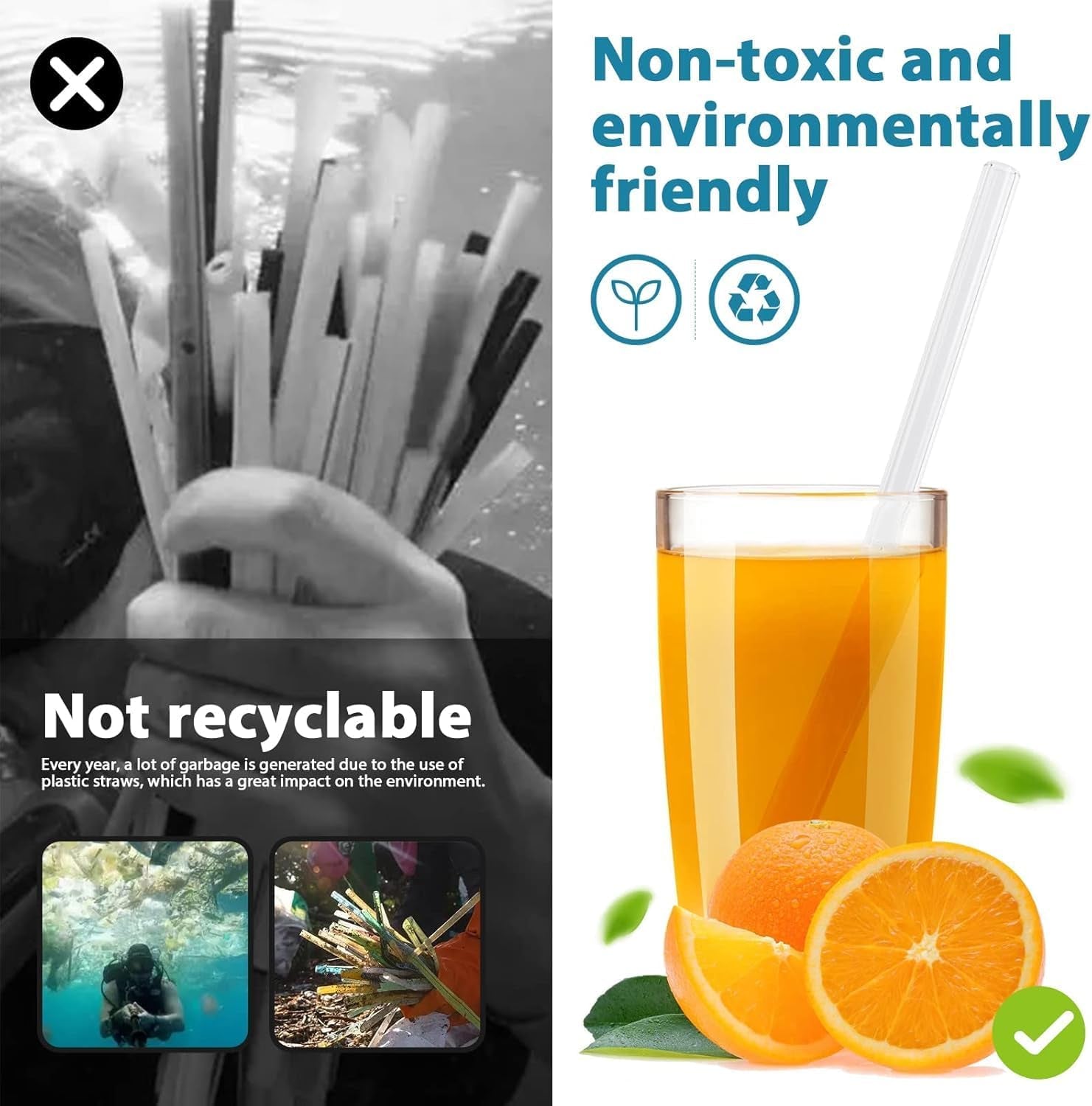 20 Pack Reusable Glass Straws,6 Straight and 4 Bent and 6 Short Glass Straw with 4 Brushes,Perfect for Cocktail, Smoothies, Juice, Milkshakes(8.5''/5.9''×10Mm)